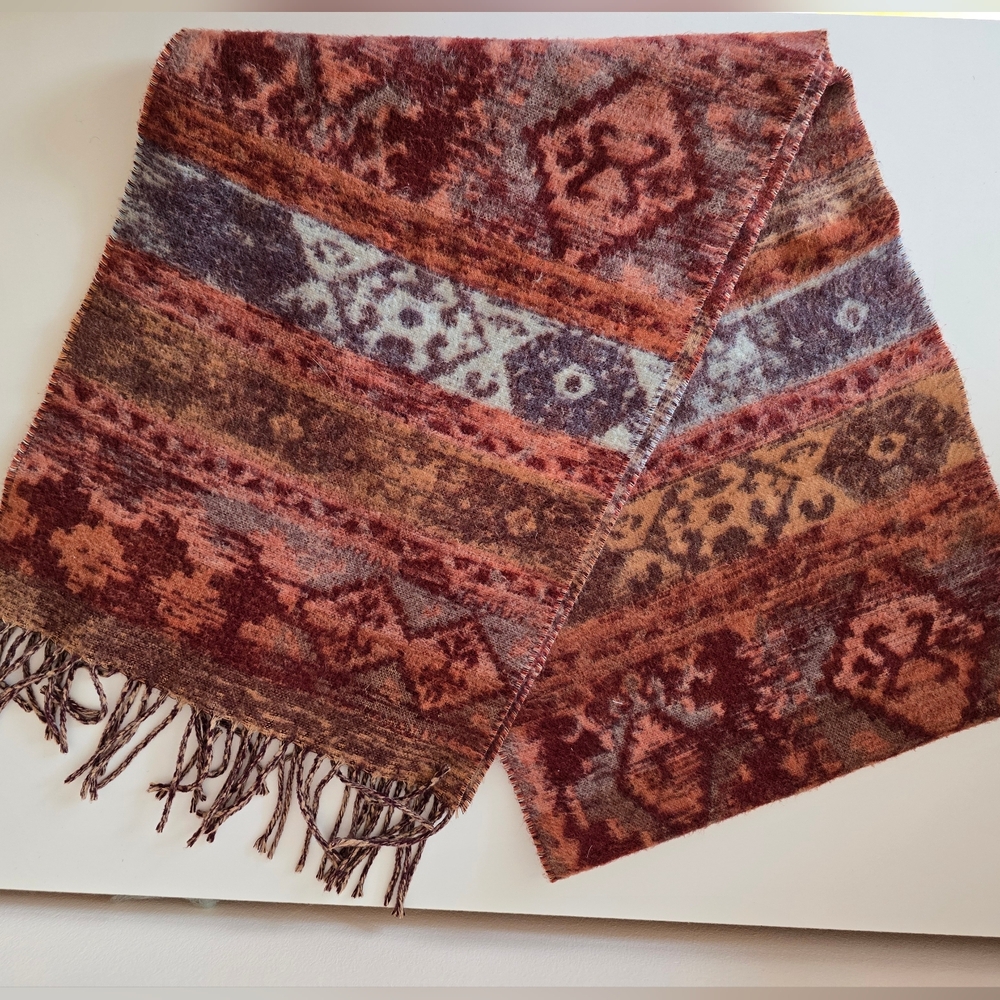 Multicolor Patterned Scarf with Fringe Tribal/Ethnic Style